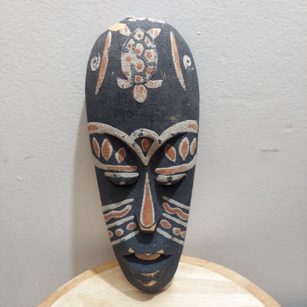 Vintage St Martin Caribbean Hand Painted Wood Folk Art Wall Mask 9.5" Souvenir